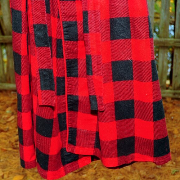 Womens Pottery Barn Red & Black Buffalo Plaid Cotton Flannel Bathrobe Size Small - Picture 3 of 9